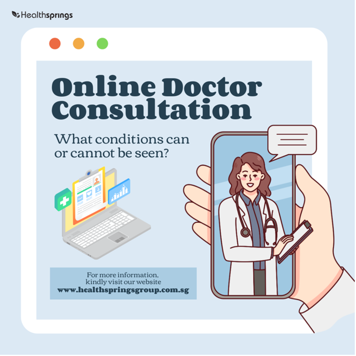 [:en]Telemedicine is a type of medical care in which patients and healthcare providers interact remotely using electronic communication. This image shows a list of non-emergency conditions that can be managed through telemedicine.[:]